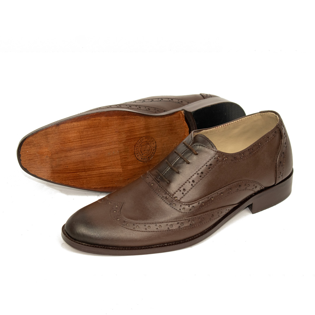 Brown Wingtip Brogue Oxfords – Premium Leather – WM1004 - WeltMan by U&H