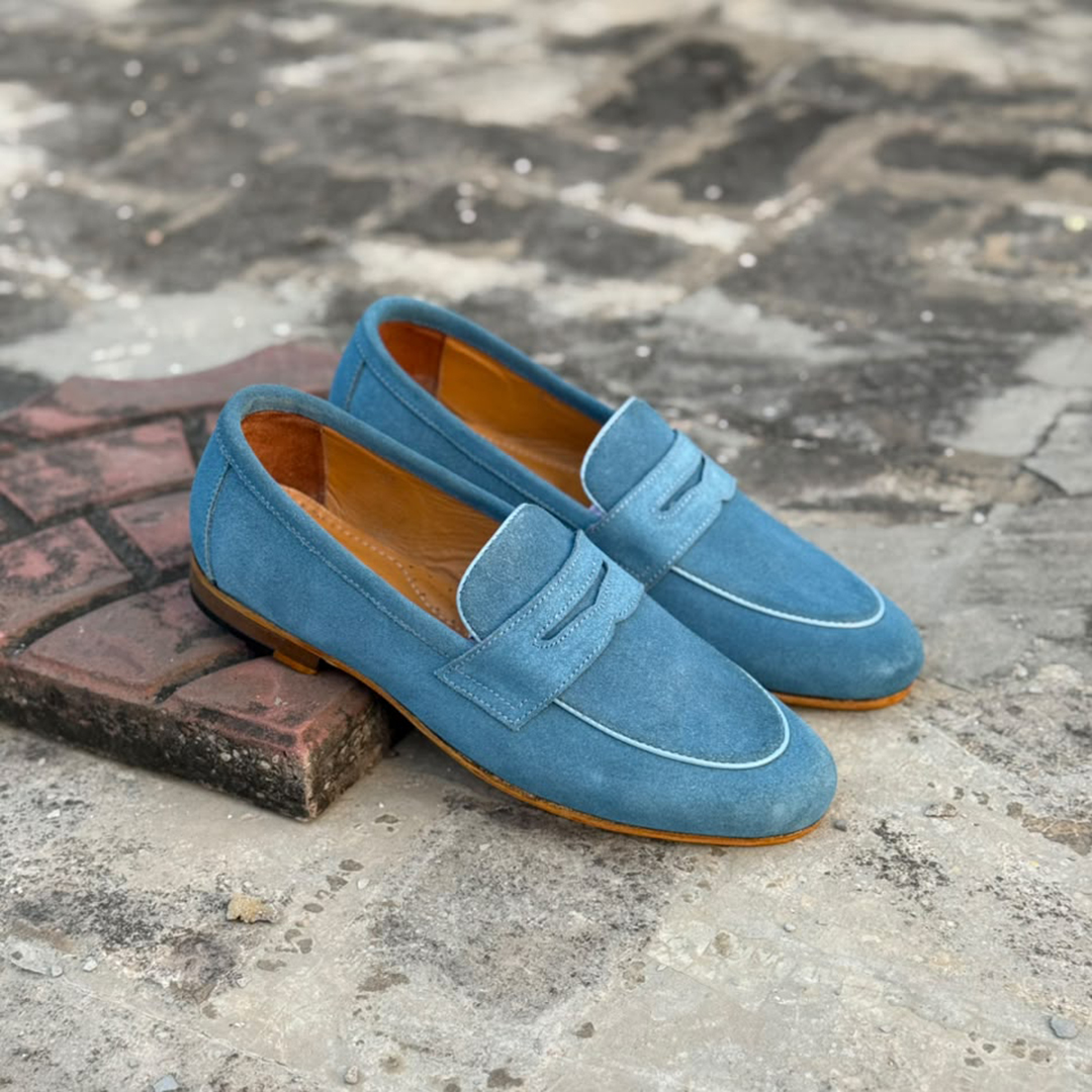 Brighton Blue – Made to Order Suede Penny Loafers - Image 2