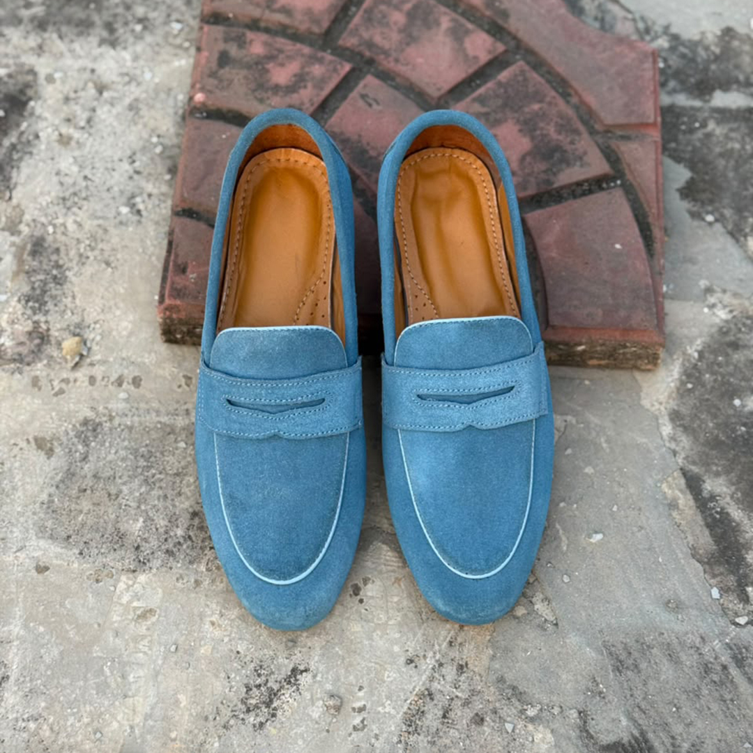 Brighton Blue – Made to Order Suede Penny Loafers